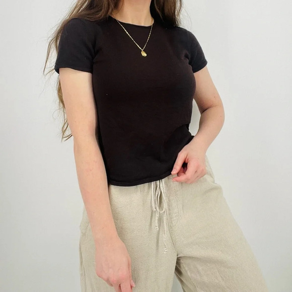 eileen fisher 100% wool mocha brown minimalist top shortsleeve size M - Picture 6 of 8